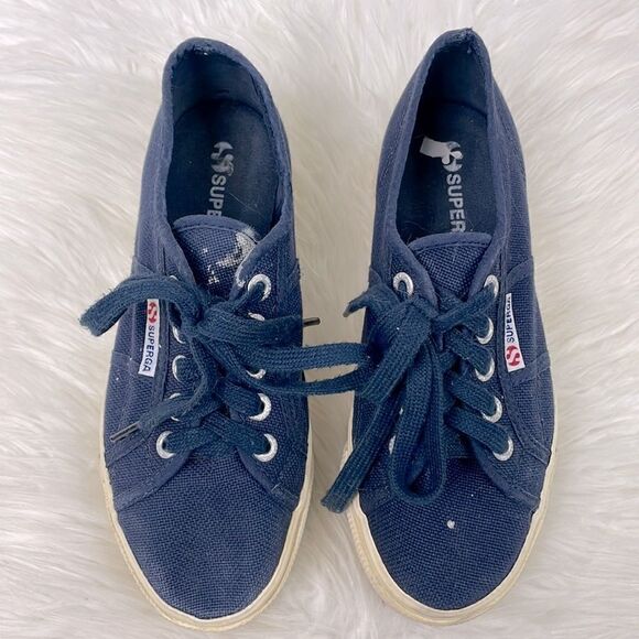 Superga | platform sneakers 5.0 blue canvas,laced up front closures. - Picture 1 of 7